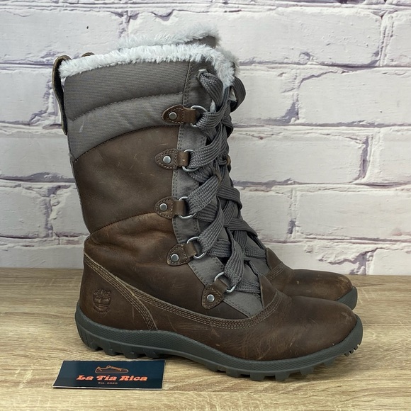 Timberland Shoes | Timberland Mount Hope Waterproof Lace-Up Winter Faux Fur Snow Boots | Color: Brown/Gray | Size: 6.5 | Latiarica's Closet